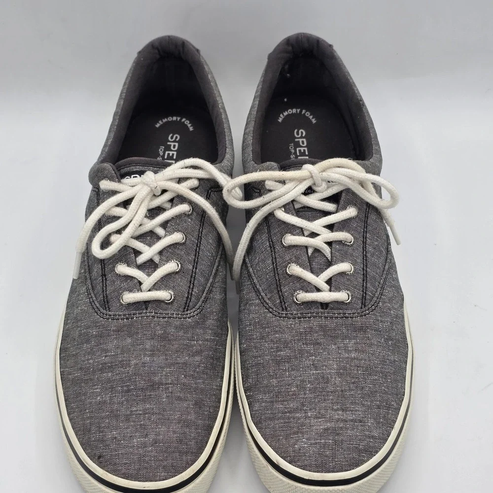 Sperry Top-Sider Shoes Mens 12 Gray Chambray Lace Up Memory Foam Casual STS18845